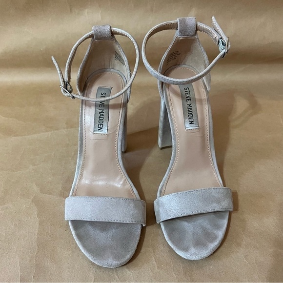 Steve Madden | Carrson Block Heel Ankle Strap Sandal High Heel Taupe Size 7.5 - Picture 4 of 13